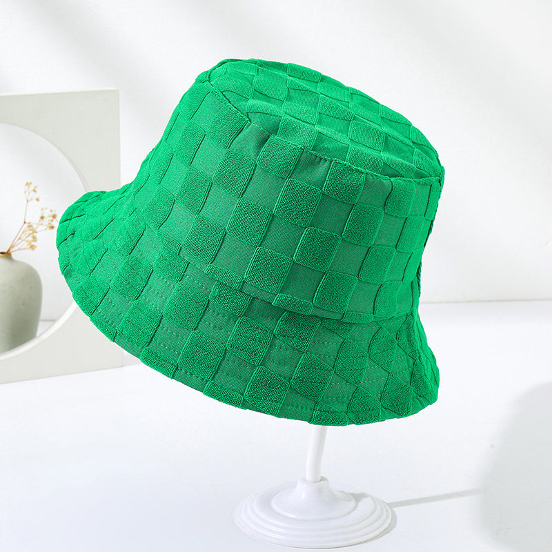 Plaid Embossed Bucket Hat Solid Basin Hat Unisex Fisherman Cap