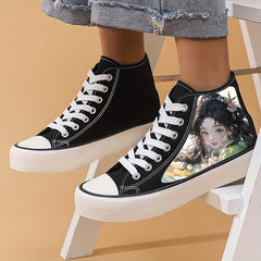 Anime Girl Pattern Lightweight High Top Canvas Sneakers