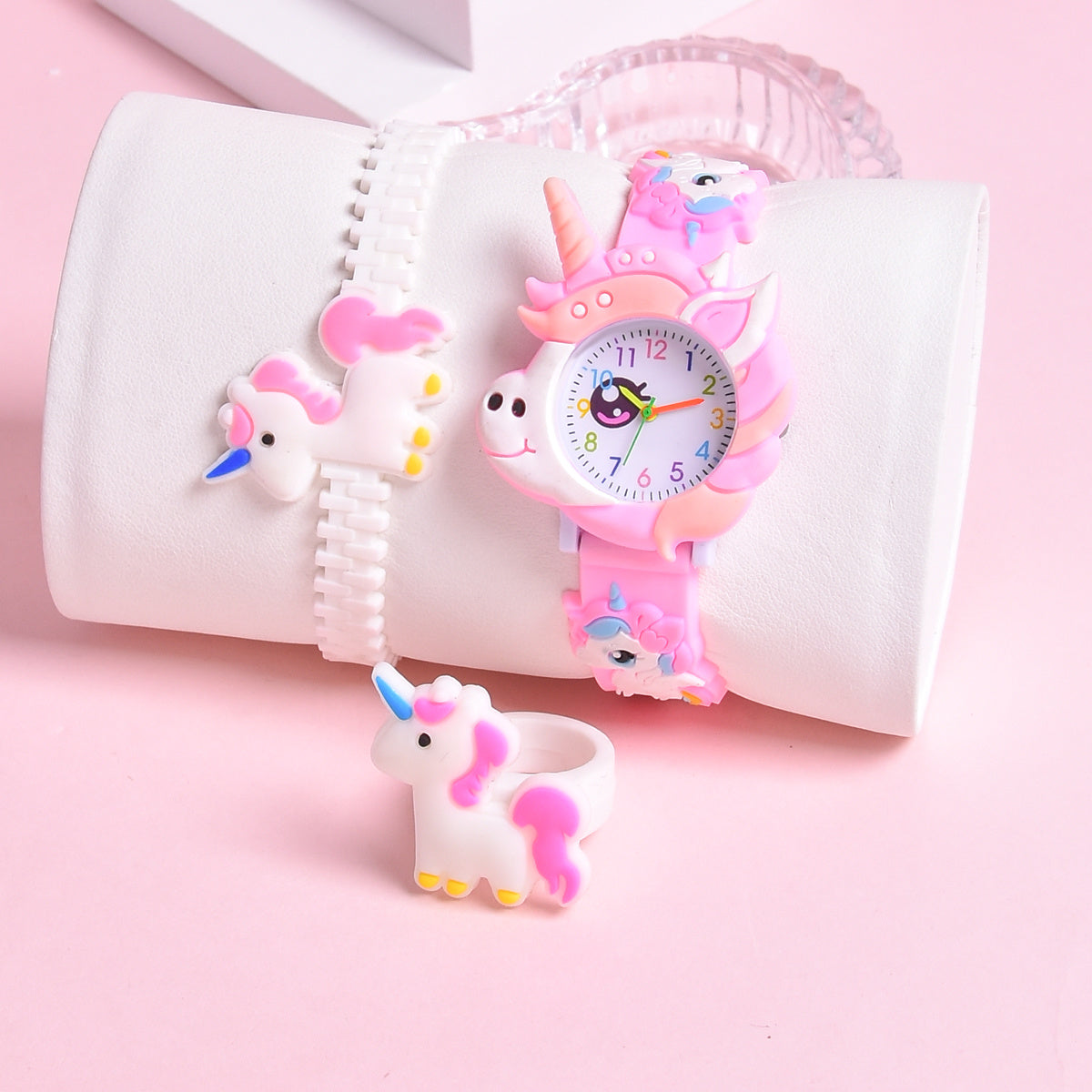Pony Girls' Watch 3pcs Set 3D Cartoon Pony Girls' Watch Soft Silicon Strap