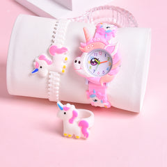 Pony Girls' Watch 3pcs Set 3D Cartoon Pony Girls' Watch Soft Silicon Strap