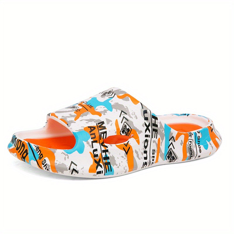 Men's Graphic Slides Casual Non Slip Slippers Open Toe Shoes