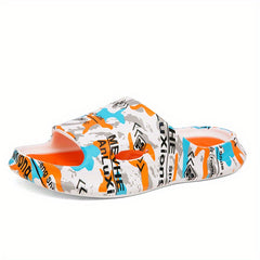 Men's Graphic Slides Casual Non Slip Slippers Open Toe Shoes