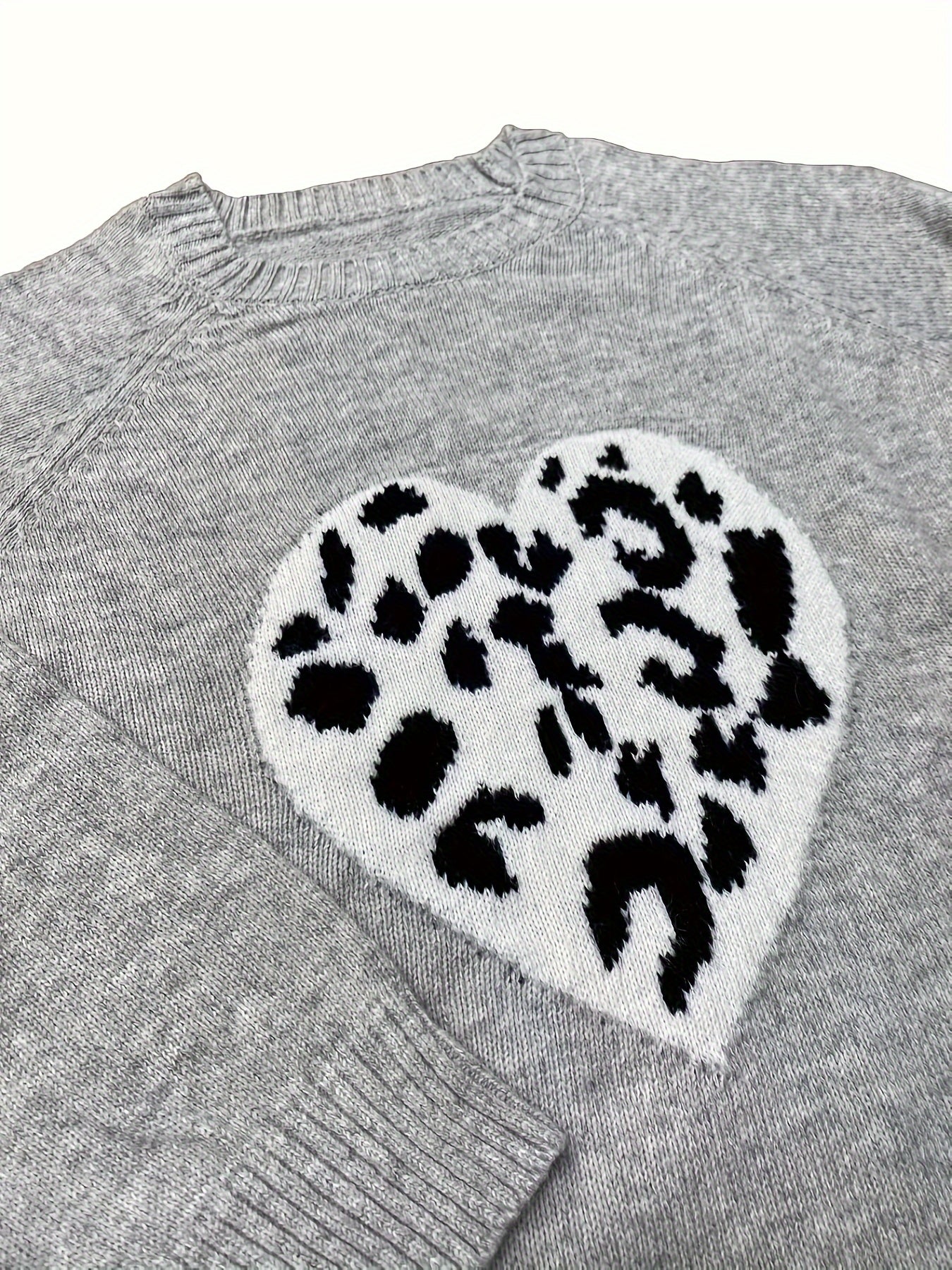 Casual Sweater Women's Plus Leopard Heart Pattern Pullover Jumper