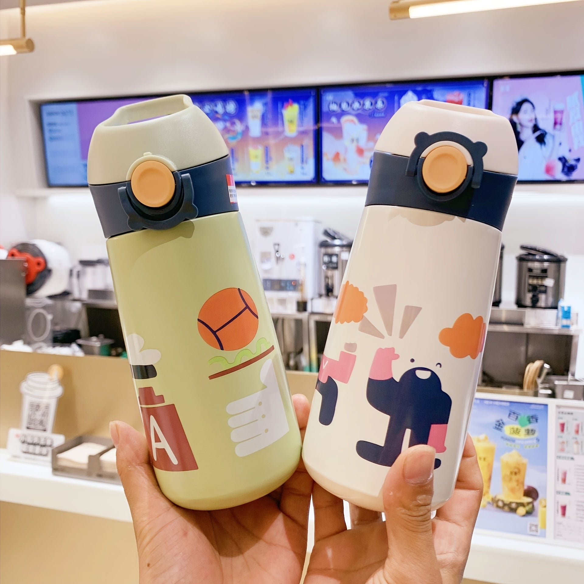 460ml Cartoon Printed Insulated Water Bottle Stainless Steel with Handle