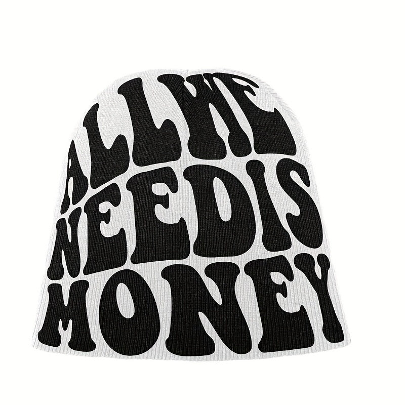 Money Beanie Letter Jacquard Hip Hop Knit Hat Unisex Y2K Skull Cap