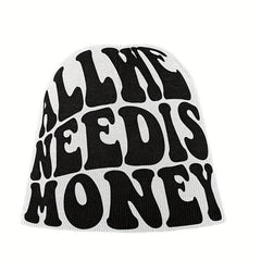Money Beanie Letter Jacquard Hip Hop Knit Hat Unisex Y2K Skull Cap