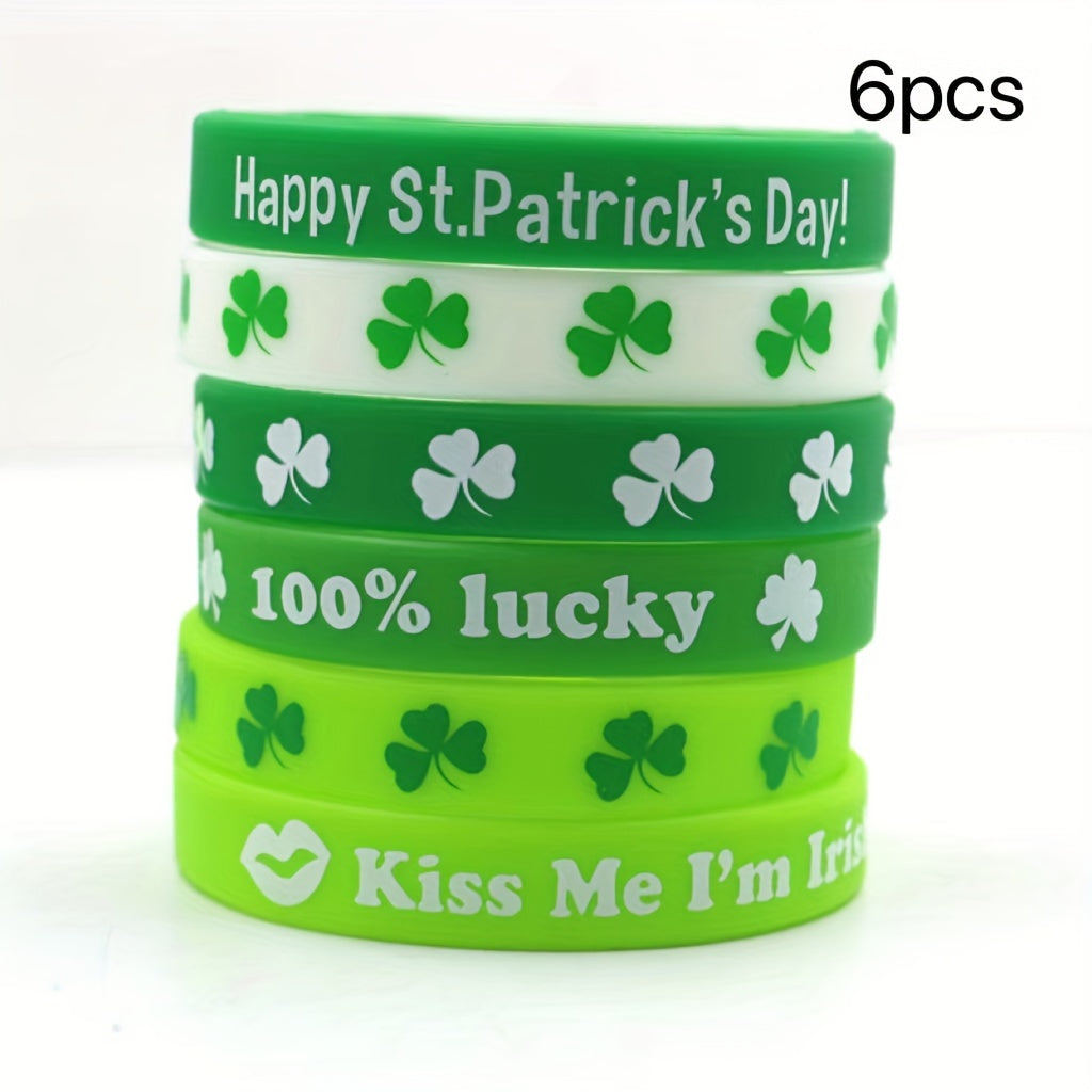 6pcs St Patrick's Silicone Bracelet Lucky Rubber Wristband