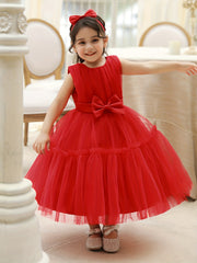 Princess Dress Sleeveless Bow Mesh Puffy Skirt Girls Gown Dress