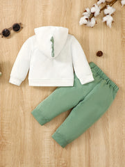 Dino Print Hooded Pullover & Pants Set Child's Casual Outfit