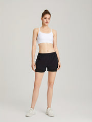 2 in 1 Running Shorts High Waist Zip Pockets Activewear