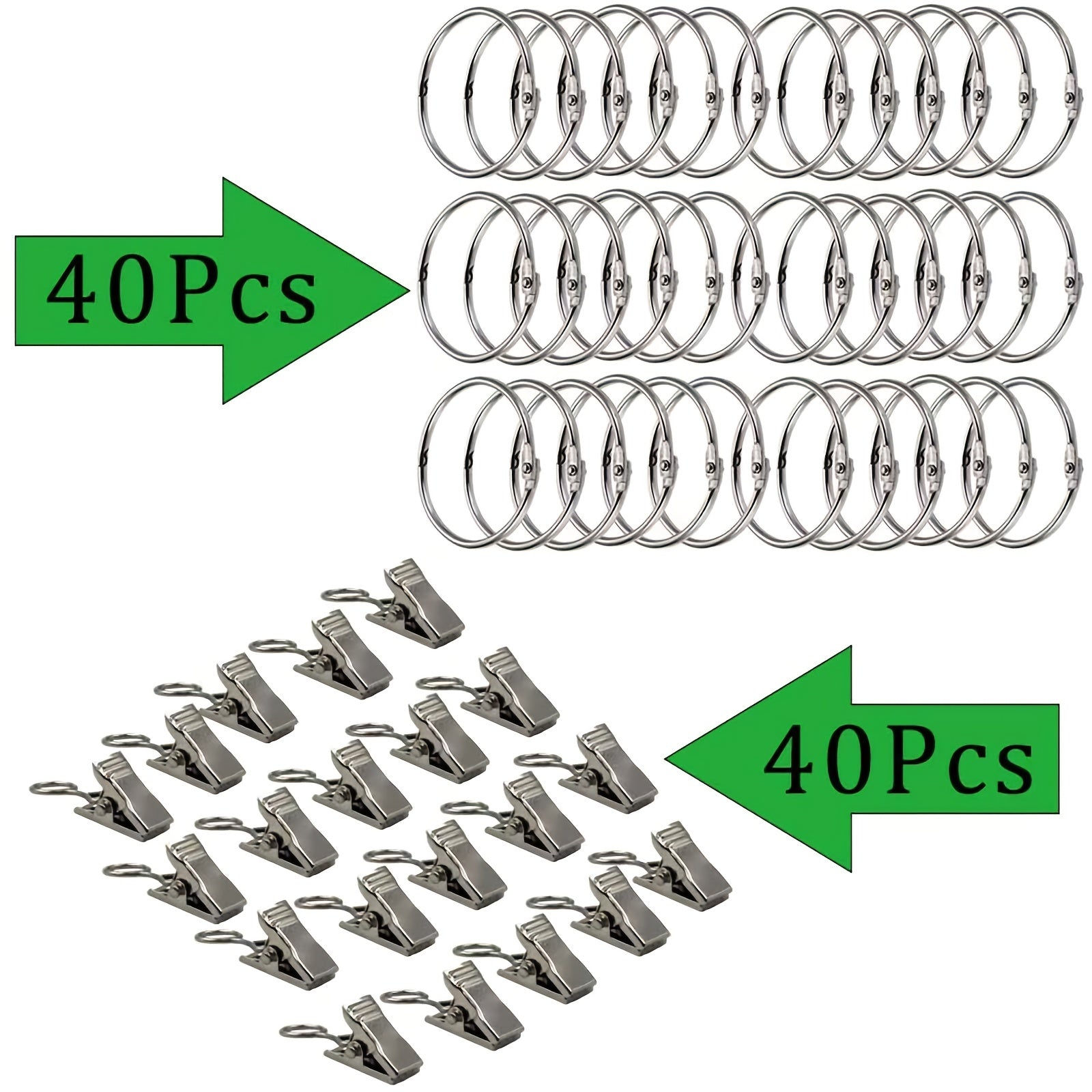 40Pcs Metal Curtain Rings with Clips 3.51 cm Interior
