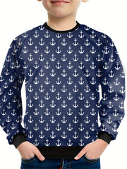 Teens 3D Anchors Print Sweatshirt Kids Casual Pullover