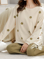 Polka Dot Lounge Set Long Sleeve Top & Pants Women's Sleepwear