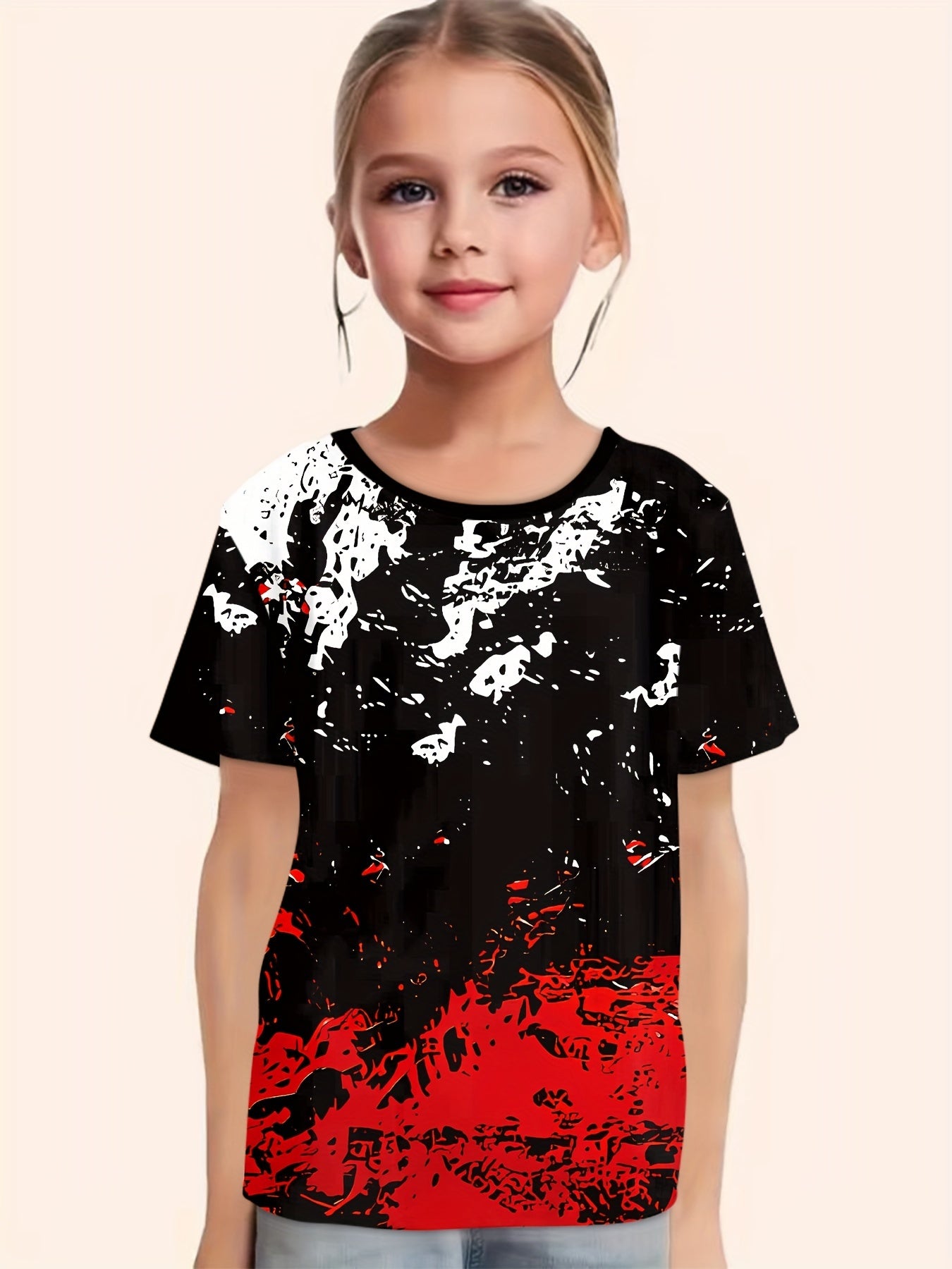 Pattern Graphic Crew Neck Tshirt for Girls