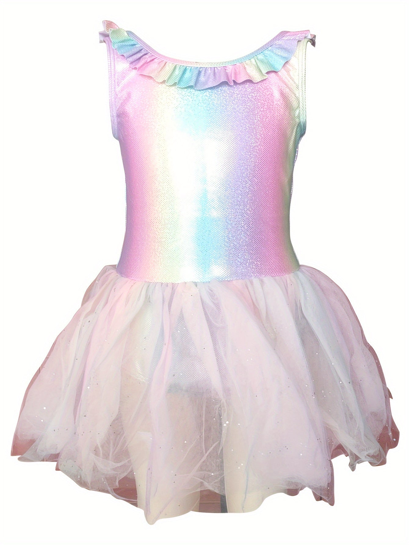 Dreamy Rainbow Ruffle Trim Tutu Swimsuit for Girls