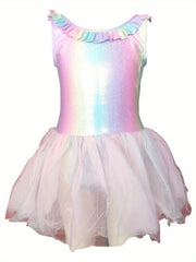 Dreamy Rainbow Ruffle Trim Tutu Swimsuit for Girls