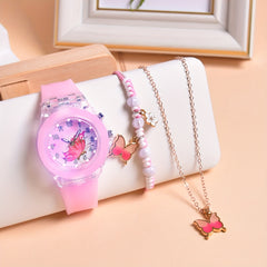 3pcs Butterfly Quartz Watches Set Light Luminous Soft Belt Wristwatches