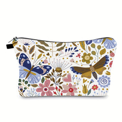 Butterfly Grasses & Flowers Cosmetic Bag Small Roomy Zipper Makeup Pouch