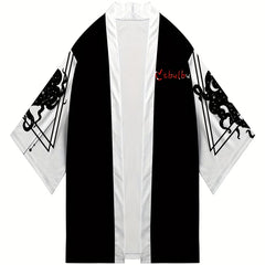 Japanese Octopus Pattern Kimono Jacket V Neck Short Sleeve Coat