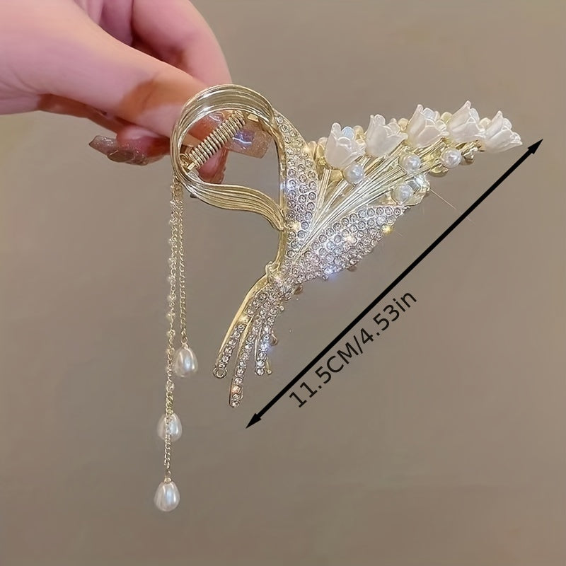 Metal Tassel Flower Rhinestone Hair Clip Girl's Hair Accessories