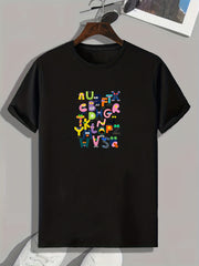Men's Alphabet Pattern T-shirt for Outdoor Activities