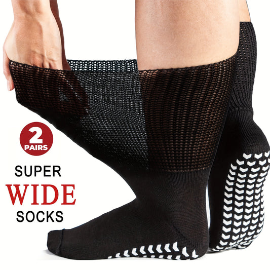 2 Pairs Wide Calf Diabetic Socks Non Slip Hospital Cover Cast Plus Size