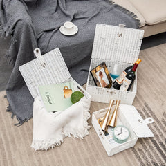 Desktop Woven Box W/Lid Skincare Storage Box Durable Basket