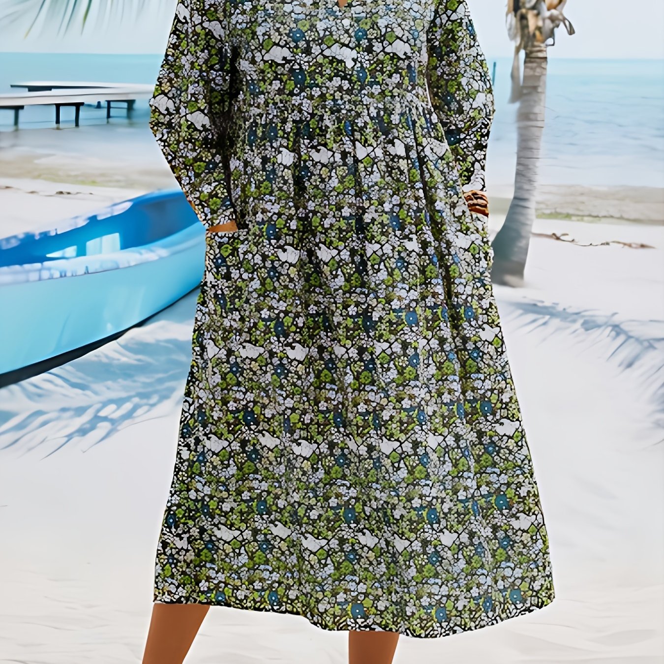 Floral Print Long Sleeve Dress with Pockets