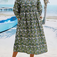 Floral Print Long Sleeve Dress with Pockets