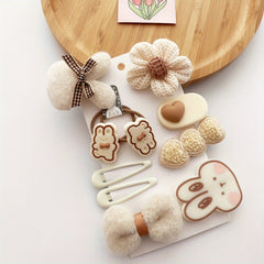 10pcs Cartoon Plush Hair Clips & Ties Set Accessories Holiday Gift Girls