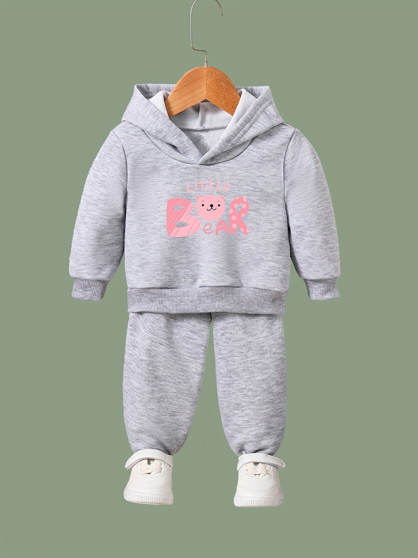 2pcs Bear Print Outfits Girls Hoodies Jogger Pants Set For Girls