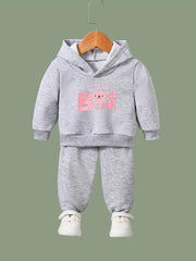 2pcs Bear Print Outfits Girls Hoodies Jogger Pants Set For Girls