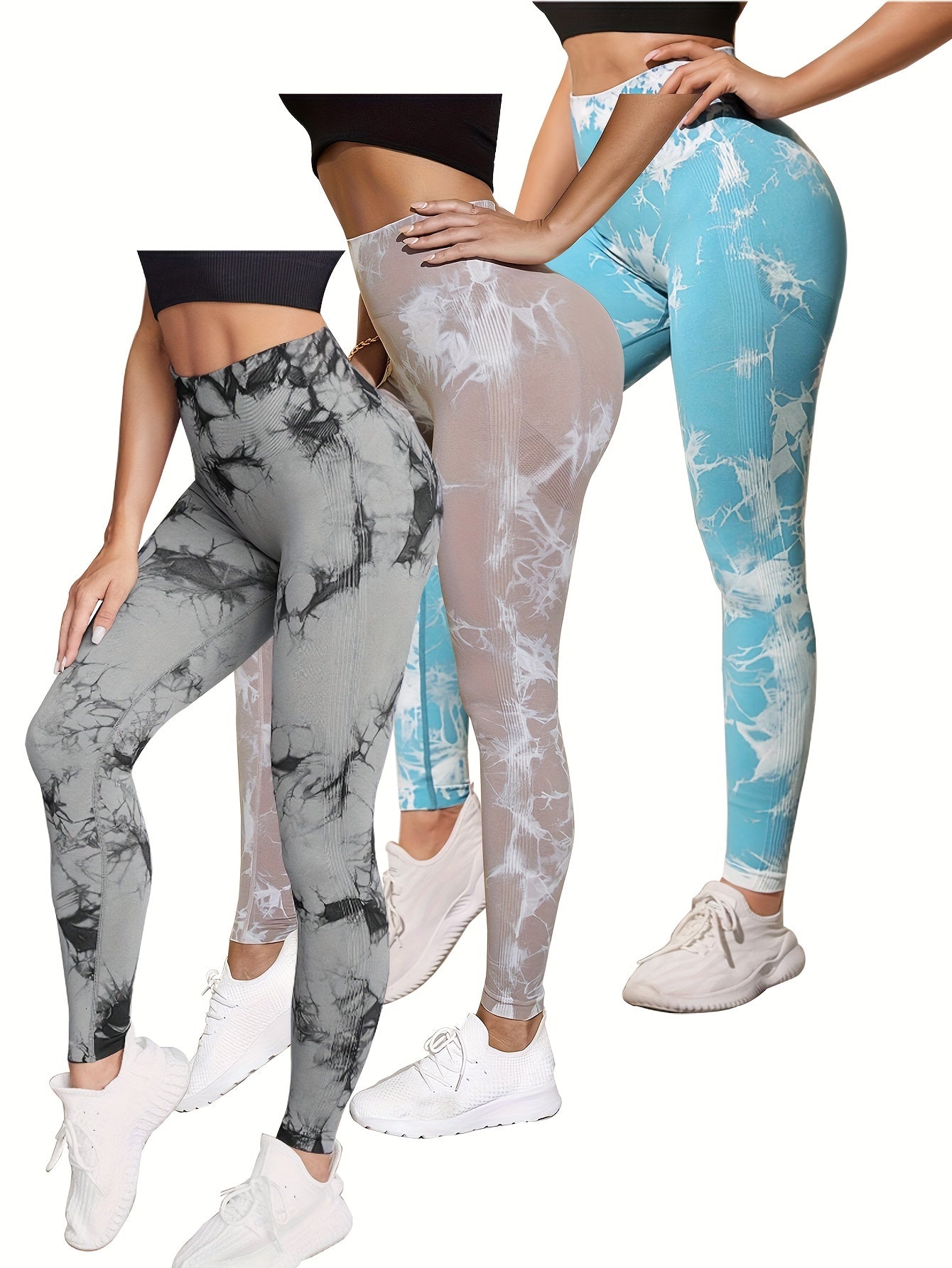 3pcs Tie Dye High Waist Sports Leggings Yoga Pants