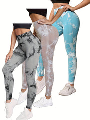 3pcs Tie Dye High Waist Sports Leggings Yoga Pants