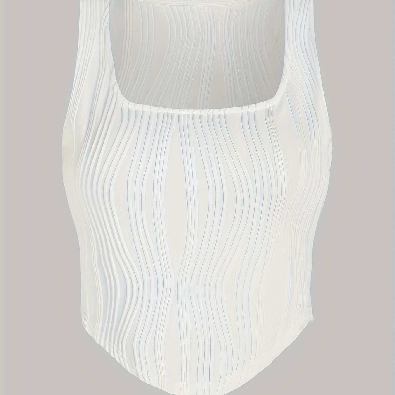 Solid Textured Square Neck Tank Top Sleeveless Summer Casual Top