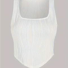 Solid Textured Square Neck Tank Top Sleeveless Summer Casual Top