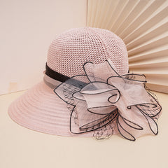 Women's Wide Brim Straw Derby Hat Floral Fascinator