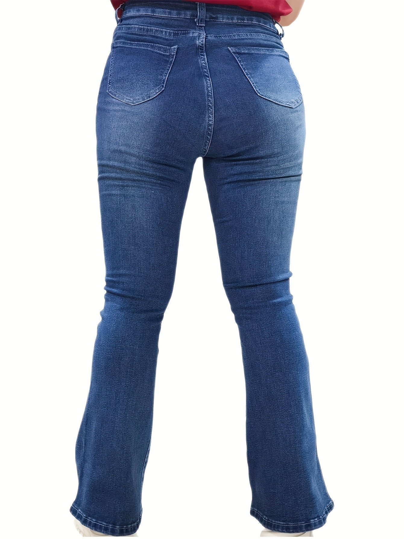 Flare Leg Jeans Women's Washed Button Fly Medium Stretch Casual Jeans
