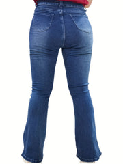 Flare Leg Jeans Women's Washed Button Fly Medium Stretch Casual Jeans