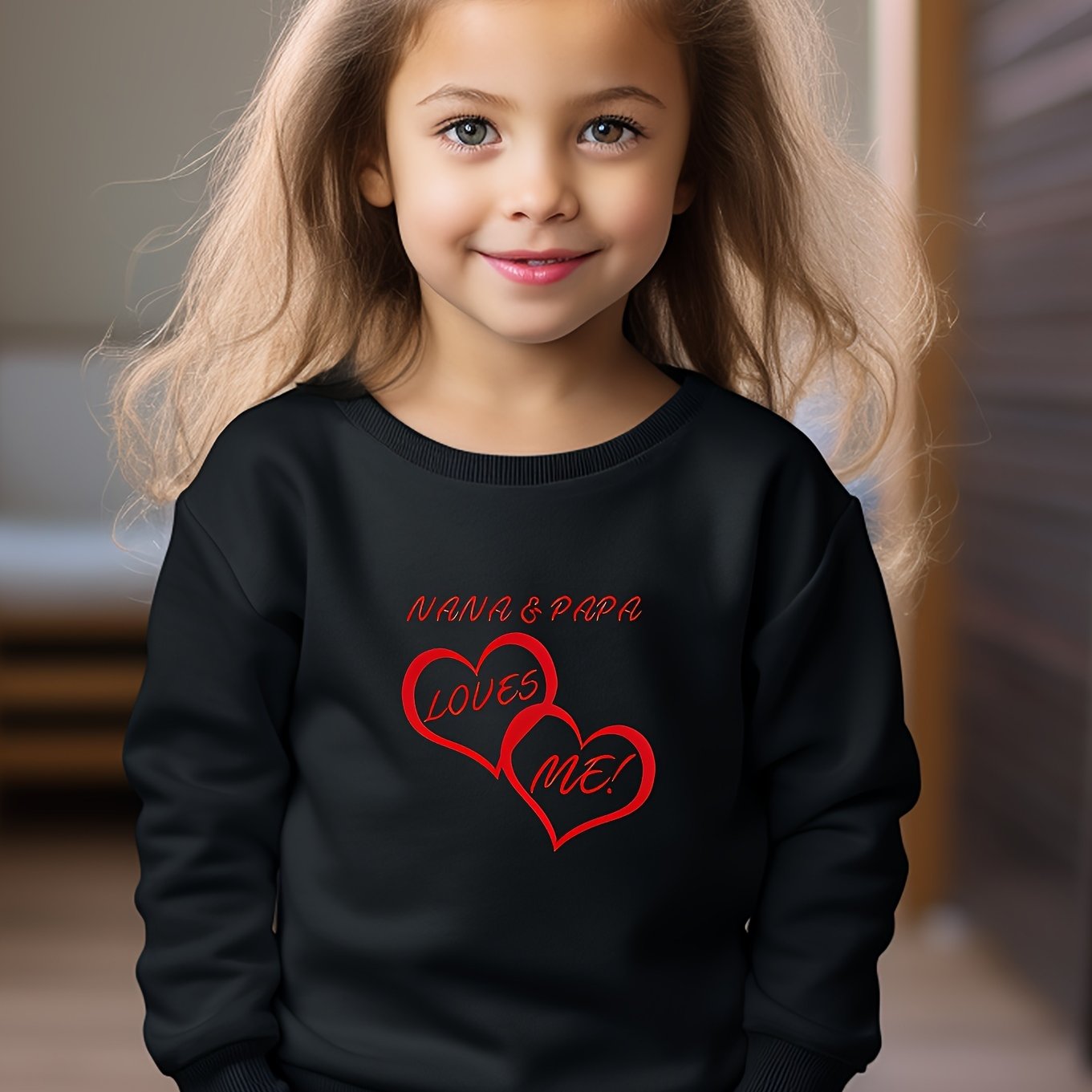 Girls Heart Pattern Crew Neck Sweatshirt For Spring Fall Christmas Gift