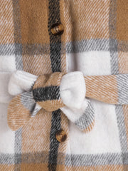 Baby Girls Plaid Belted Fleece Warm Coat Hooded Jacket