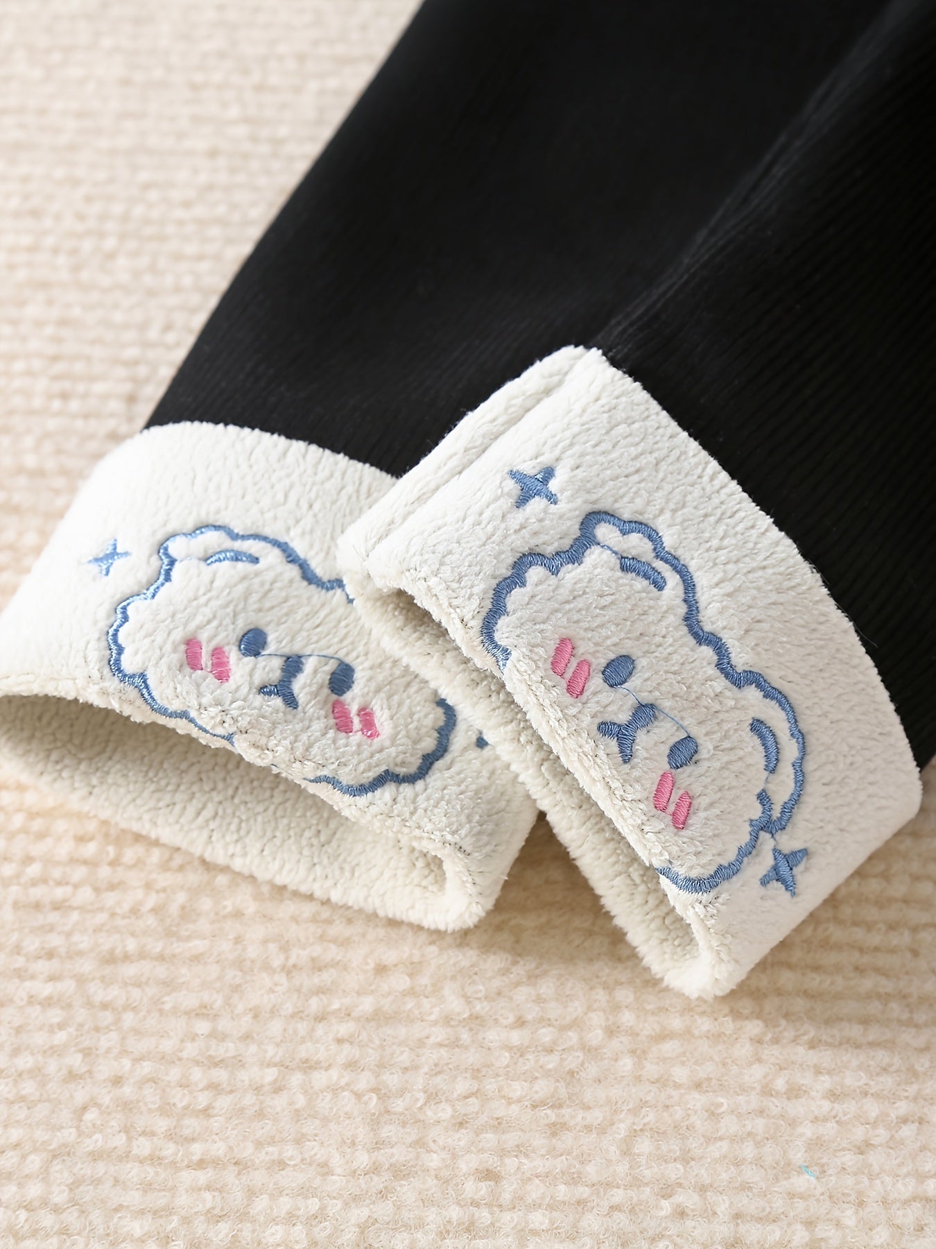 Girls Bear Embroidery Thermal Fleece Leggings for Autumn/Winter