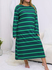 Striped Nightdress Long Sleeve Round Neck