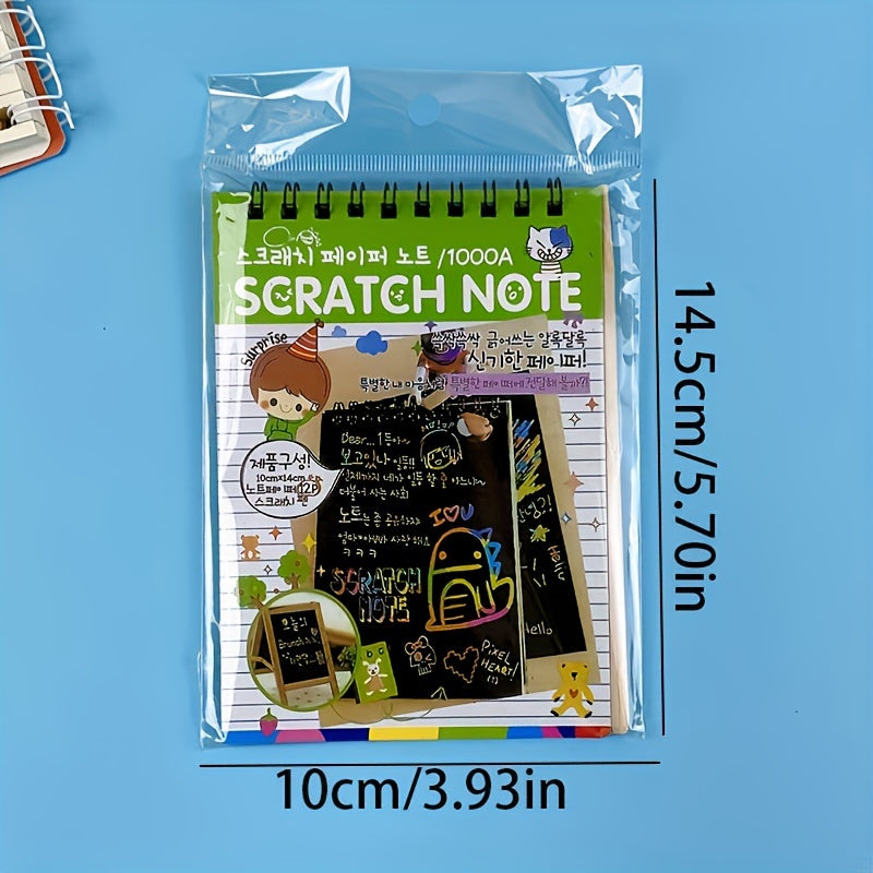 Rainbow Scratch Notebooks With Wood Stick Scratch Off Art Paper Set