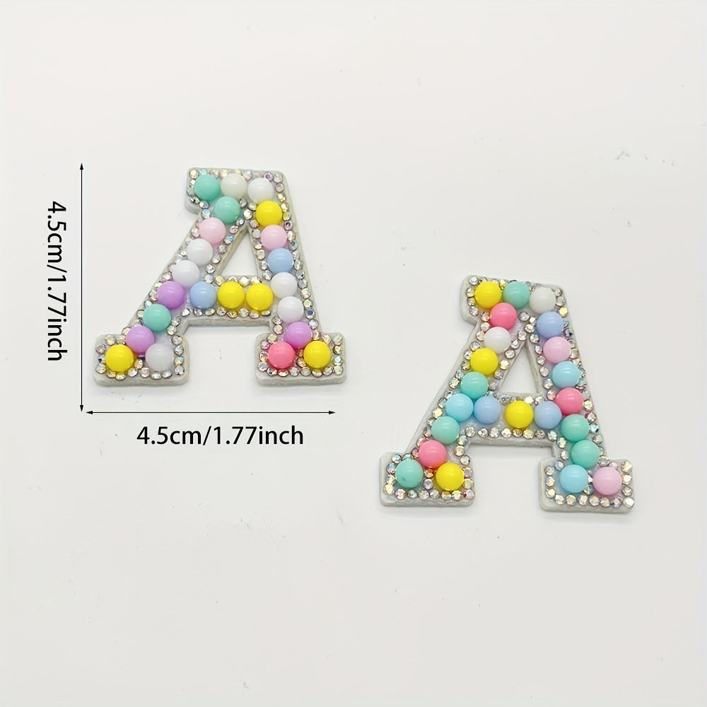 2pcs Bead Rhinestone Letter Stickers Shirt Jacket Bag DIY Name