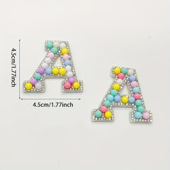 2pcs Bead Rhinestone Letter Stickers Shirt Jacket Bag DIY Name
