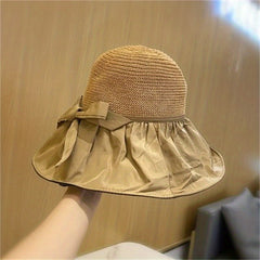 Wide Brim Bowknot Sun Hat Hollow Breathable UV Protection Bucket Hat