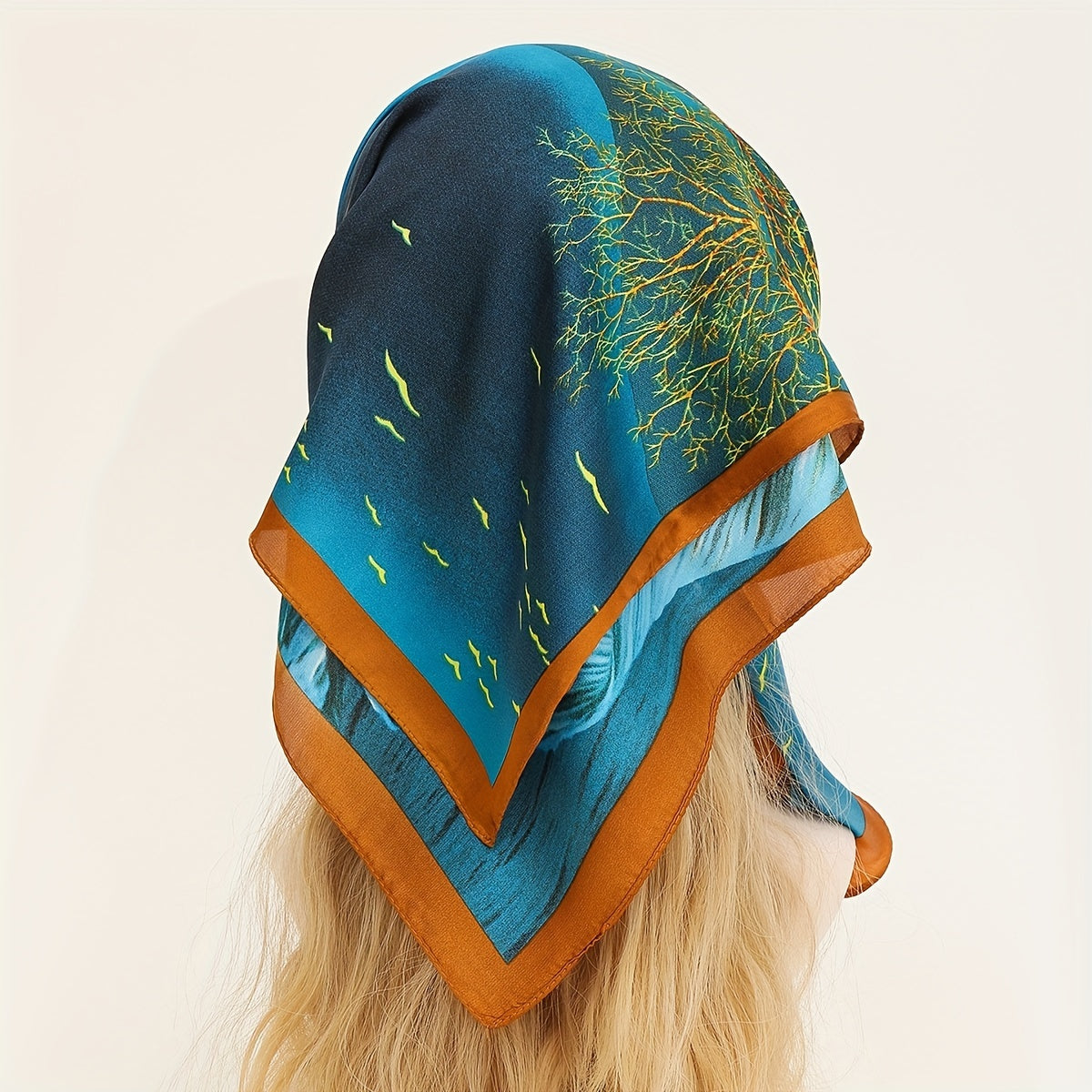 Deer Print Bandana Green Shawl Satin Square Scarf Classic Neckerchief Head Wrap