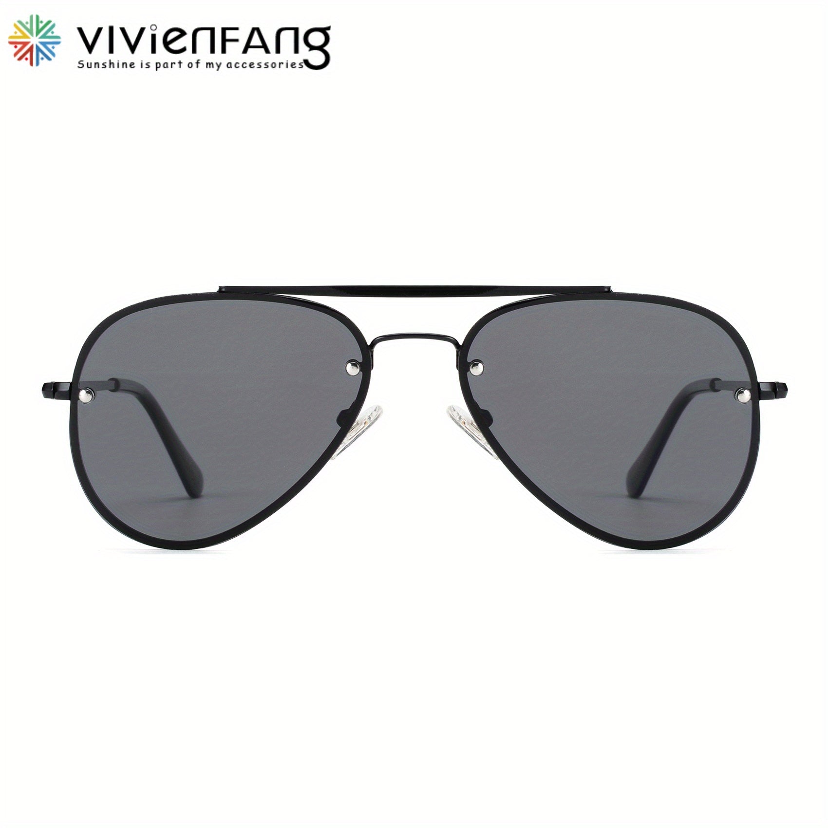 VIVIENFANG Rimless Polarized Aviator Sunglasses Retro 70s Top Bar UV Protection