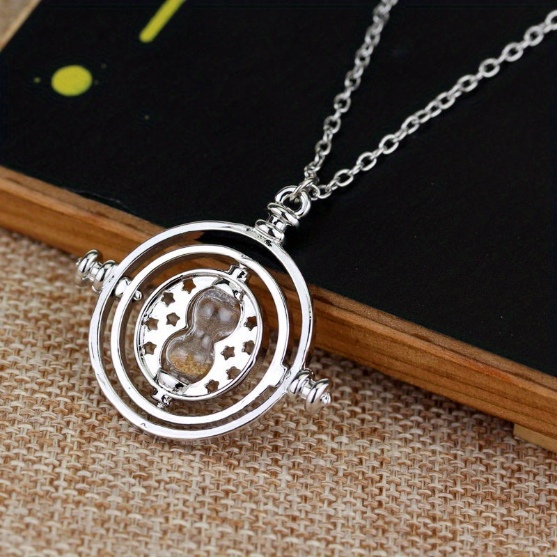 Time Turner Hourglass Necklace For Girls Vintage Hollow Movable Pendant Necklace